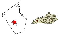 Location of Princeton in Caldwell County, Kentucky.