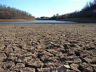A dry lakebed in California, which is experiencing its worst megadrought in 1,200 years.[8]