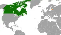Map indicating locations of Canada and Estonia