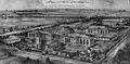 A black and white painting entitled Canterbury Memorial Hospital, by the Government Architect, whose signature is illegible.