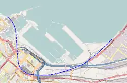 Map showing the Foreshore and the approximate location of the original coastline