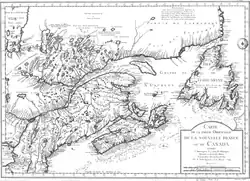 Eastern part of New France or Canada, Jacques Nicolas Bellin, name R. d'eau Ramane, 1744