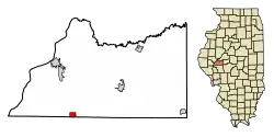 Location of Arenzville in Cass County, Illinois.