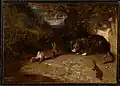Cat, Weasel, and Rabbit (1836), oil on canvas, 9 1/2 x 13 1/2 in. (24.1 x 34.3&nbsp;cm), Clark Art Institute