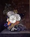 Catharina Backer, Flowers in a Vase on a Stone Ledge, before 1711[19]