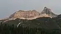 View of Cathedral Mountain, shortly before sunset in August 2024