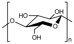 Cellulose, a linear polymer of D-glucose units linked by β(1→4)-glycosidic bonds