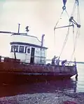 Chacon being prepared for lifting out of the water at Anchorage Alaska.