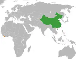 Map indicating locations of China and Liberia