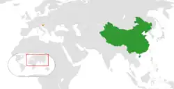 Map indicating locations of China and Slovenia