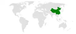 Map indicating locations of China and Tuvalu
