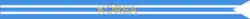 The streamer has five alternating stripes (3 blue and two white) with the inscription in yellow