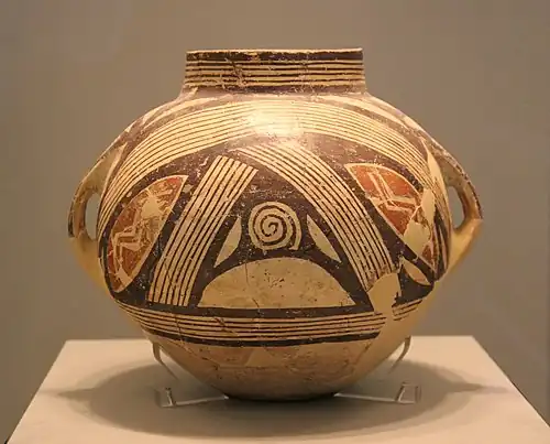 Clay vase with polychrome decoration, Dimini, Magnesia, Late or Final Neolithic (5300-3300 BC). Ceramic; height: 25 cm (93⁄4 in.), diameter at rim: 12 cm (43⁄4 in.); National Archaeological Museum (Athens)