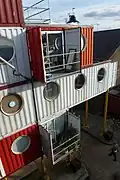 View of Container City II from the third-floor walkway linking Container City I and Container City II