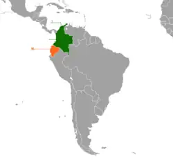 Map indicating locations of Colombia and Ecuador