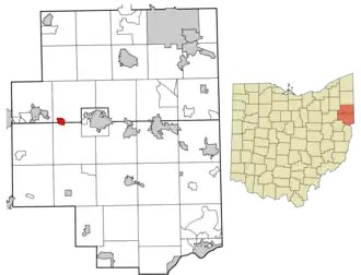 Location of Damascus in Mahoning and Columbiana counties, Ohio.
