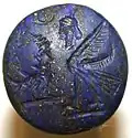 Neo-Babylonian conical seal; 7th–6th century BC; lapis lazuli; height: 2.7&nbsp;cm (1.1&nbsp;in), diameter: 2.1&nbsp;cm (0.83&nbsp;in); Metropolitan Museum of Art