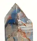 Papagoite and native copper inclusions on a quartz crystal from Limpopo Province, South Africa (size 7.0 x 3.7 x 2.6 cm)
