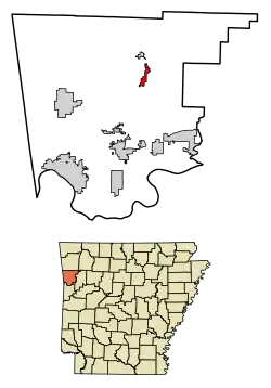 Location of Mountainburg in Crawford County, Arkansas.