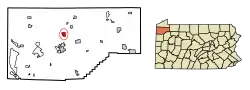 Location of Saegertown in Crawford County, Pennsylvania (left) and of Crawford County in Pennsylvania