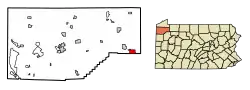 Location of Titusville in Crawford County, Pennsylvania
