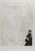 19th-century print of Crucifixion with Ulisse Gozzadini as Donor (1566–1568) by Orazio Samacchini in Basilica di Santa Maria dei Servi in Bologna
