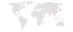 Map indicating locations of Cuba and Japan