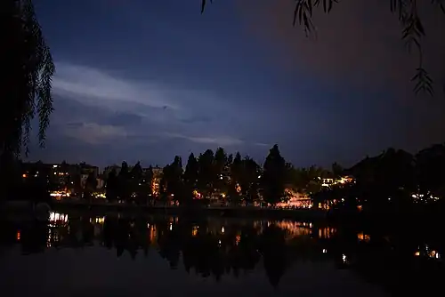 View of the lake just after nightfall