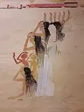Baud, Marcelle. Detail of Mourners from the Tomb of Amenmose. Traits d'Egypte: Marcelle Baud (1890-1987), Musée Bargoin.