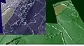 Detail of 1-metre LIDAR image and a 3-D rendering of it highlighting the northeastern half of Pen-toppen-ash on Kemeys Graig
