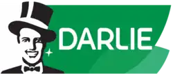 A widely smiling man in a tophat next to the product name