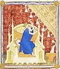 Circa 1386, France. David playing chime bells.