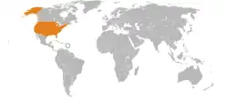 Map indicating locations of Dominica and USA