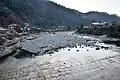 Dry riverbed downstream from barrage, Oct '20