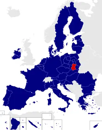 Map of the European Parliament constituencies with Lesser Poland and Świętokrzyskie highlighted in red