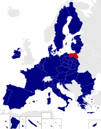 Map of the European Parliament constituencies with Podlaskie and Warmian-Masurian highlighted in red