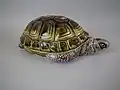 Trinket box, 9.4 in, coloured glazes majolica, c. 1890
