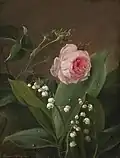 Rosen und Maiglöckchen, oil on wood