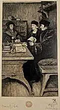 Erasmus reading to Colet and More