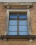 A window with etched glass in the historical regional hospital of Zwickau