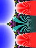 This is a plot of parameter space for the complex exponential family, ƒ(z) = exp(z) + c.