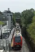 OC Transpo Stadler FLIRT dwells at Dow’s Lake O-Train station