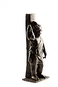 Bronze figurine of Attis, with typical attributes: Hare and shepherd's staff, 75-150&nbsp;CE, found in Tongeren, Belgium, Gallo-Roman Museum (Tongeren)