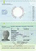 Current-type passport with no RFID chip (only issued at Finnish embassies abroad)