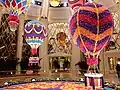 Flower display shaped as hot air balloons