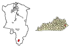 Location of Wheelwright in Floyd County, Kentucky.