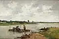 Les passeurs sur le fleuve, oil on panel