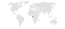 Map indicating locations of Gabon and United Kingdom