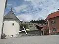 Gmünd, Inside of wall with round charnel house or Karner to left.