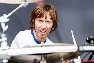 Larkin performing with Godsmack in 2019